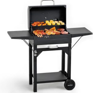 Charcoal Grills with Two Side Tables, 332 SQIN Cooking Area Outdoor Smoker Barbecue bbq grill for Camping, Patio,Backyard Party, Picnic, Black