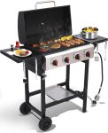 4 Burner Propane Gas Grill, Portable BBQ Grill with Cast Iron Grate & Griddle Pan, Folding Side Table for Camping Backyard, 40000 BTU Easy-Clean Outdoor Cooking