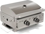 20,000 BTUs Portable Tabletop Gas Grill, 2-Burner Propane Grill with 251 Sq.in Cooking Area, Stainless Steel BBQ Grill with Foldable Legs, Easy Assemble & Clean for Patio, Camping, Tailgate