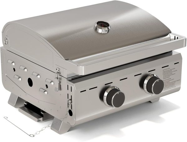 20,000 BTUs Portable Tabletop Gas Grill, 2-Burner Propane Grill with 251 Sq.in Cooking Area, Stainless Steel BBQ Grill with Foldable Legs, Easy Assemble & Clean for Patio, Camping, Tailgate