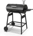 Barrel Charcoal Grill with Warming Rack, Outdoor BBQ Grill with Side Front Table with Spacious Cooking Grid Area for Backyard Patio Picnic Parties Camping, Black