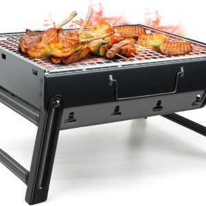 BBQ Barbecue Grill, Portable Folding Charcoal Barbecue Desk Tabletop Outdoor Stainless Steel Smoker BBQ for Picnic Garden Terrace Camping Travel