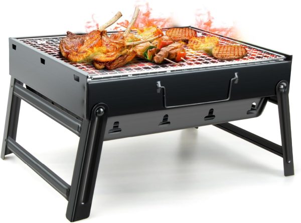BBQ Barbecue Grill, Portable Folding Charcoal Barbecue Desk Tabletop Outdoor Stainless Steel Smoker BBQ for Picnic Garden Terrace Camping Travel