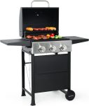 3 Burner BBQ Propane Gas Grill, 472 Sq. In. Cooking Area, 30,000 BTU Stainless Steel Barbecue Grill with Two Foldable Shelves for Outdoor Patio, Backyard