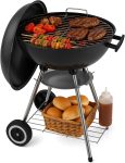 22 Inch Portable Charcoal Grill – Heavy-Duty Round BBQ Grill with Thickened Grilling Bowl, Sturdy with 4 Legs & Wheels for Small Outdoor Barbecue, Camping, Travel, Tailgating & Backyard Cooking