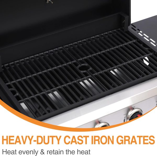 4 Burner Propane Gas Grill, Portable BBQ Grill with Cast Iron Grate & Griddle Pan, Folding Side Table for Camping Backyard, 40000 BTU Easy-Clean Outdoor Cooking