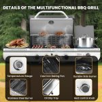 4-Burner Gas Grill with Side Burner,Stainless Steel Propane Grill with Porcelain-Enameled Grills,Built-In Thermometer,42000BTU BBQ Grill for Outdoor Cooking and Patio Barbecues