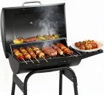 Barrel Charcoal Grill with Warming Rack, Outdoor BBQ Grill with Side Front Table with Spacious Cooking Grid Area for Backyard Patio Picnic Parties Camping, Black