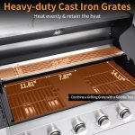 6 Burner Propane Gas Grill with Side Burner, Cast Iron Grates, Plate, Lid and Warming Rack, Large Cabinet Style BBQ Grill for Barbecue Grilling Backyard Cooking, 620 SQ. IN. Cooking Area