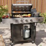 4-Burner Propane Grill with Side Burner, 49000 BTU Gas Grill, Stainless Steel Outdoor Grill with Cast Iron Grates & Side Tables for Backyard, Patio, Camping，Black